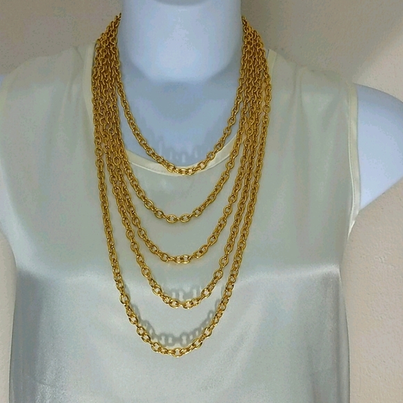 Necklace 5 strand gold plated large Rolo chain new - Picture 1 of 3